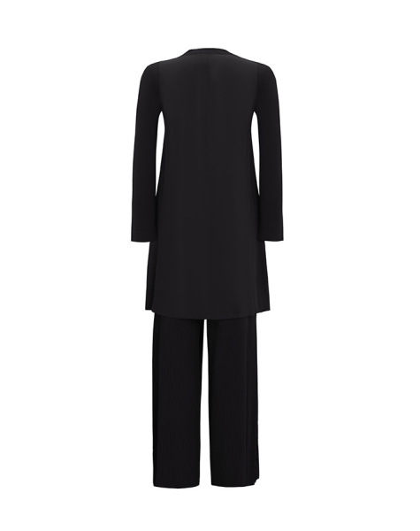T25Y-6025 Düğme Aksesuarlı Nervürlü Cupro Tunik BLACK - 5