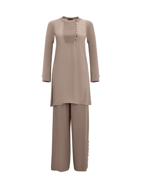 T25Y-6025 Düğme Aksesuarlı Nervürlü Cupro Tunik BLACK - 12