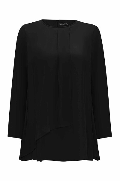 T25Y-6026 Ön Kısmı Hareketli Kesim Cupro Tunik BLACK - 1