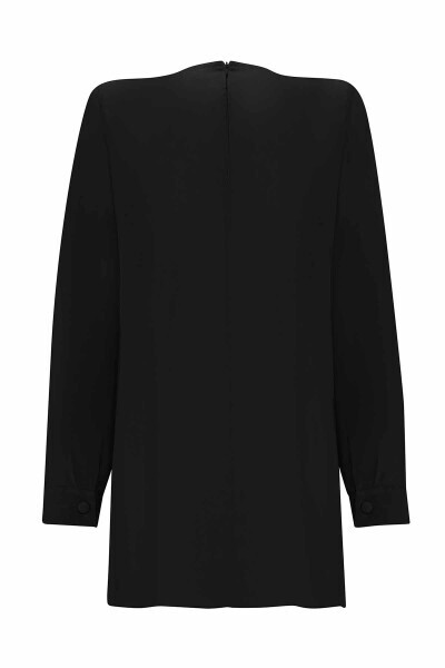 T25Y-6026 Ön Kısmı Hareketli Kesim Cupro Tunik BLACK - MISS DALIDA (1)