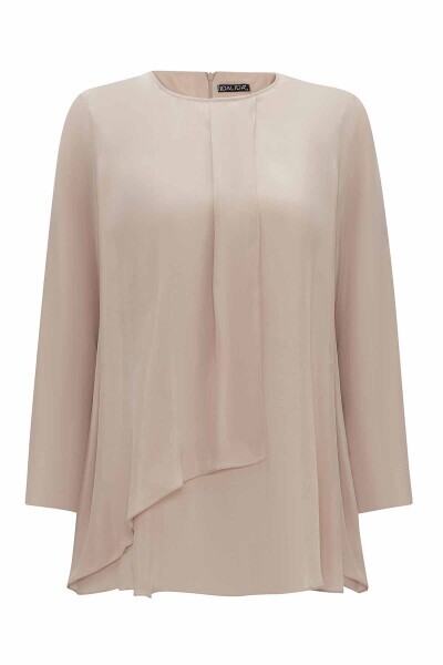 Ön Kısmı Hareketli Kesim Cupro Taş Rengi Tunik - 1