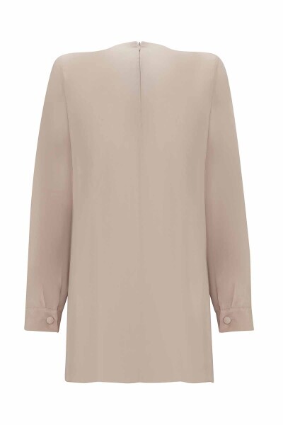 Ön Kısmı Hareketli Kesim Cupro Taş Rengi Tunik - 2