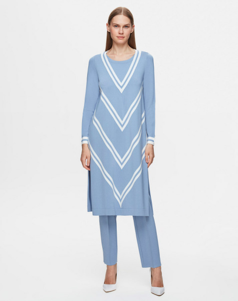 T25Y-6027 Yarım Üçgen Desenli Uzun Tunik 1112-LAVENDER - 1