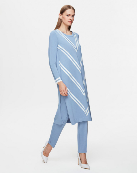 T25Y-6027 Yarım Üçgen Desenli Uzun Tunik 1112-LAVENDER - 2