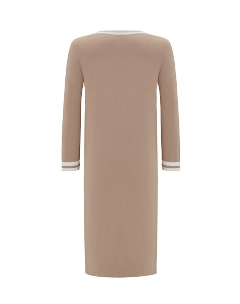 Yarım Üçgen Desenli Uzun Taş Rengi Tunik - 2