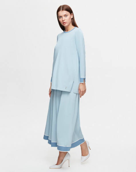 Yakası ve Bileği Renkli 1021-SAND Tunik 