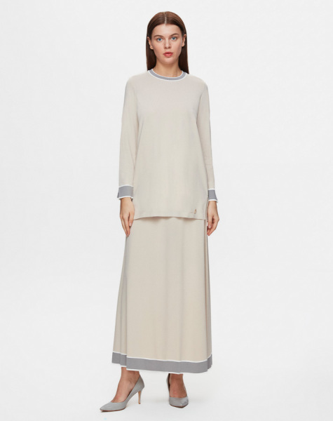 Yakası ve Bileği Renkli 1021-SAND Tunik - 4