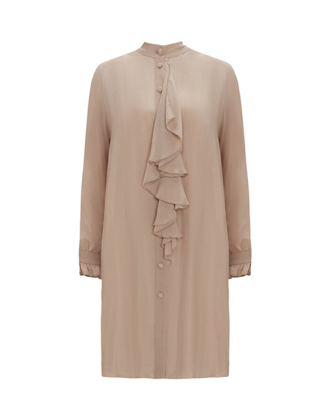 Önü Fırfırlı Cupro Taş Rengi Tunik - 1