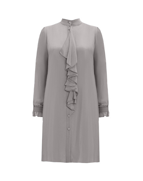 Önü Fırfırlı Cupro Gri Tunik - 1