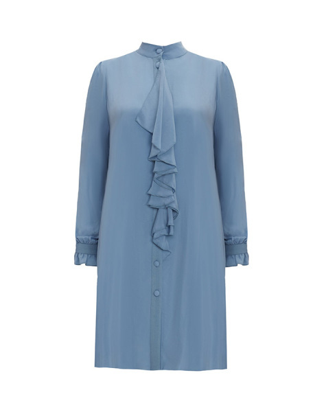 T25Y-6029 Önü Fırfırlı Cupro Tunik 1186-BLUE - MISS DALIDA