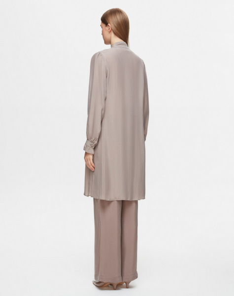 T25Y-6029 Önü Fırfırlı Cupro Tunik 1237-MİNK - 4