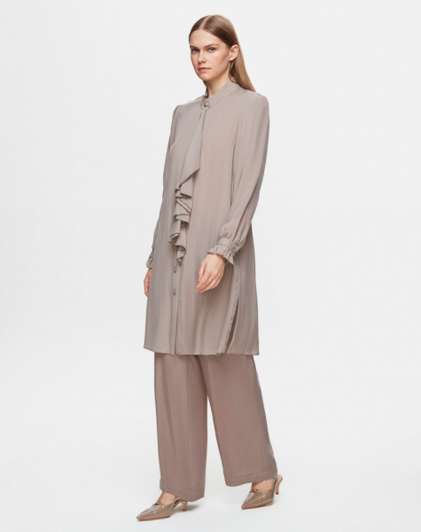 Önü Fırfırlı Cupro Vizon Tunik - 3