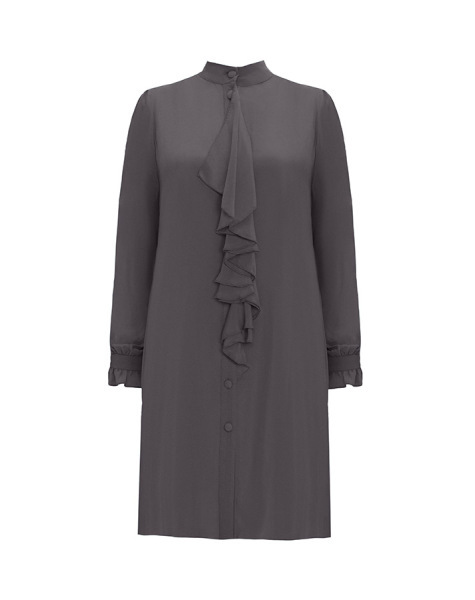 T25Y-6029 Önü Fırfırlı Cupro Tunik 1318-ANTHRACITE - 1