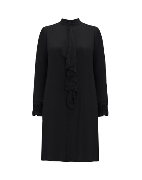 T25Y-6029 Önü Fırfırlı Cupro Tunik BLACK 