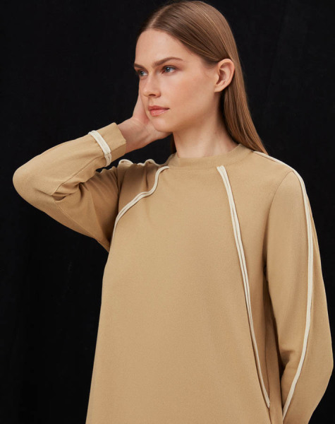 T25Y-6030 Tiktak Detaylı Triko Tunik 1241-CAMEL - 2
