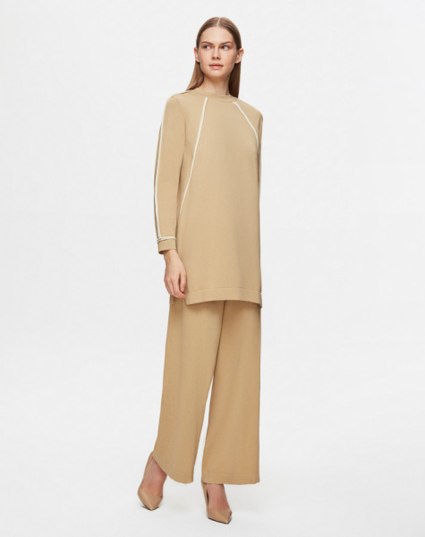 T25Y-6030 Tiktak Detaylı Triko Tunik 1241-CAMEL 