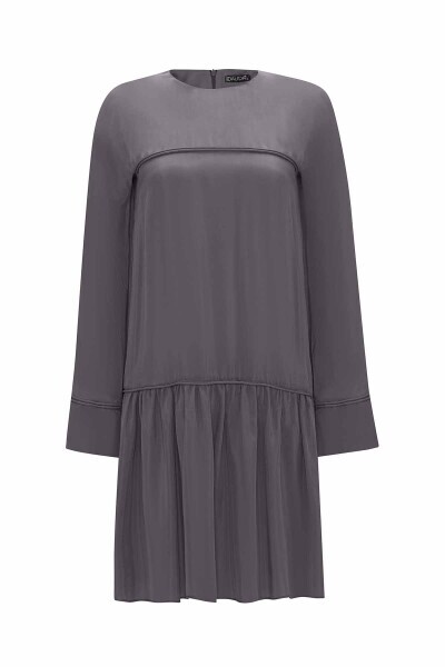 T25Y-6032 Tiktak Detaylı Rahat Kesim Cupro Tunik ANTHRACITE 