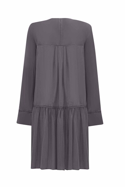 T25Y-6032 Tiktak Detaylı Rahat Kesim Cupro Tunik ANTHRACITE - 2