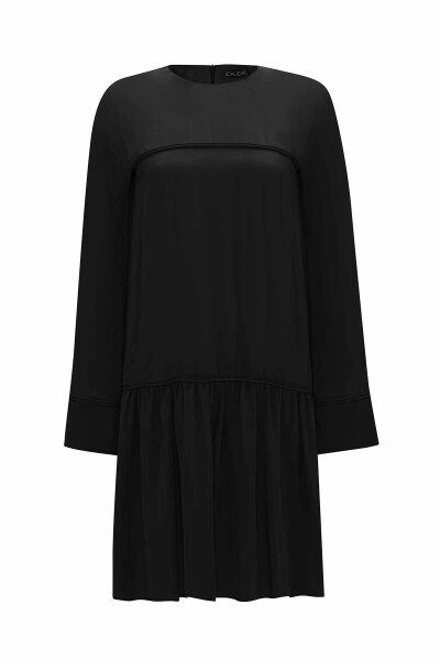 T25Y-6032 Tiktak Detaylı Rahat Kesim Cupro Tunik BLACK - 1
