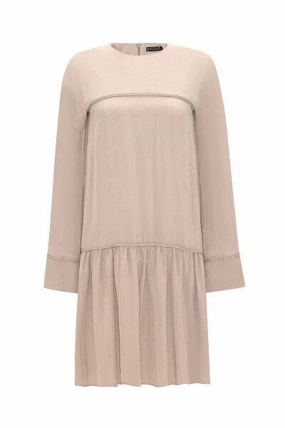 Tiktak Detaylı Rahat Kesim Cupro Taş Rengi Tunik - 1