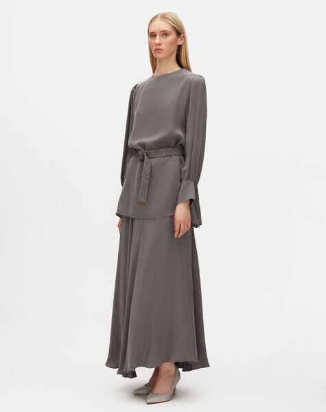 T25Y-6033 Yuvarlak Yaka Klasik Kesim Cupro Tunik ANTHRACITE - 2