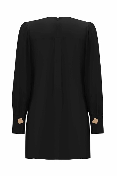 T25Y-6033 Yuvarlak Yaka Klasik Kesim Cupro Tunik BLACK - MISS DALIDA (1)