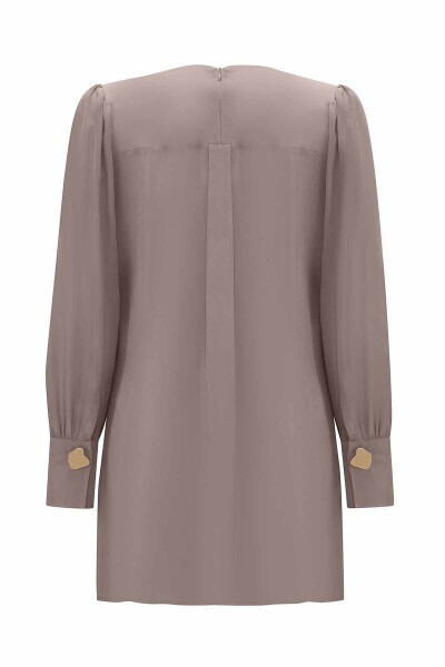 T25Y-6033 Yuvarlak Yaka Klasik Kesim Cupro Tunik NAVY BLUE - 3