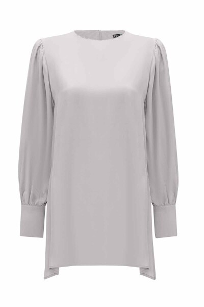 T25Y-6033 Yuvarlak Yaka Klasik Kesim Cupro Tunik NAVY BLUE - 8