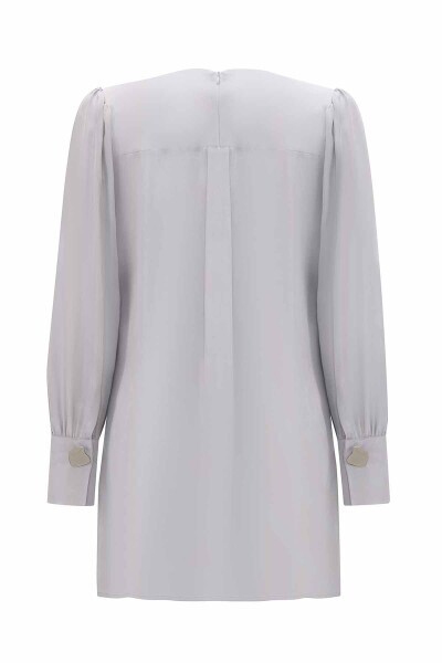 T25Y-6033 Yuvarlak Yaka Klasik Kesim Cupro Tunik NAVY BLUE - 9