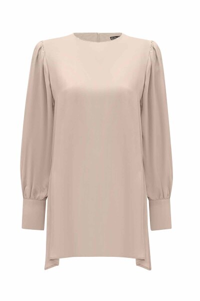 T25Y-6033 Yuvarlak Yaka Klasik Kesim Cupro Tunik NAVY BLUE - 12