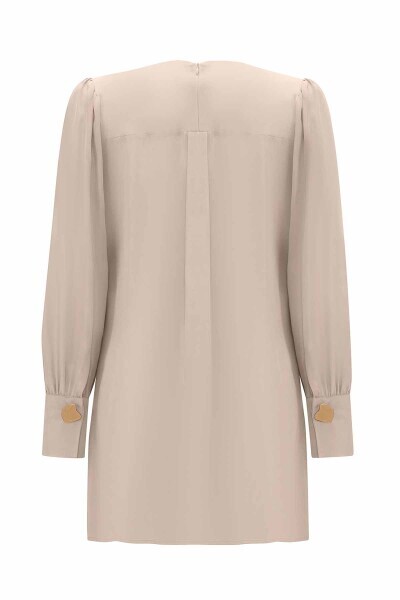 Yuvarlak Yaka Klasik Kesim Cupro Taş Rengi Tunik - 2