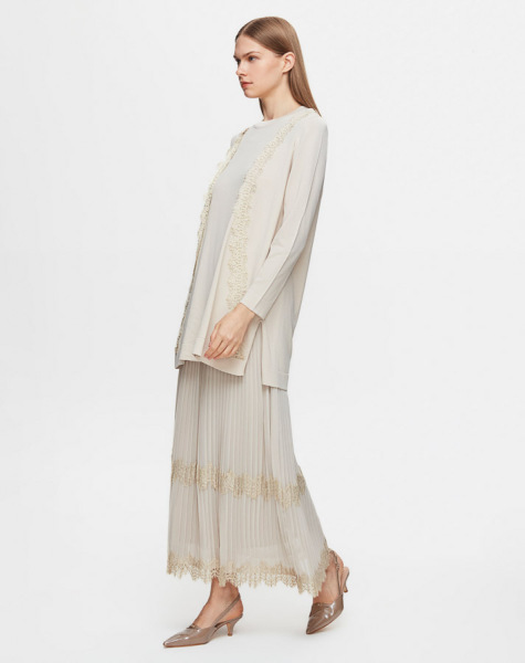 T25Y-6034 Dantel Detaylı Düz Renk Triko Tunik 1243-LIGHT MİNT - 1