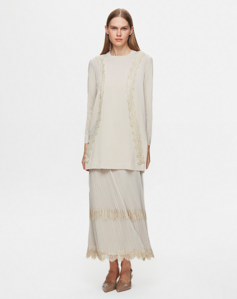 T25Y-6034 Dantel Detaylı Düz Renk Triko Tunik 1243-LIGHT MİNT - 2