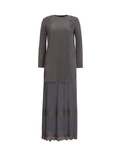 T25Y-6034 Dantel Detaylı Düz Renk Triko Tunik 1318-ANTHRACITE 