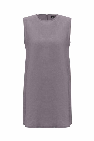 T25Y-6035 Düz Renk Kolsuz Keten Tunik ANTHRACITE - 1
