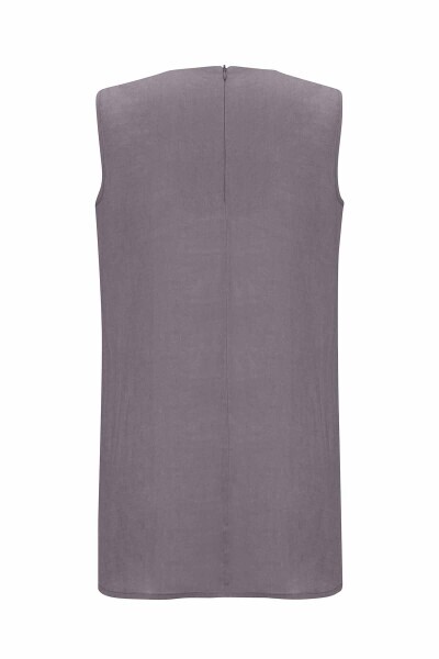 Düz Renk Kolsuz Keten Antrasit Tunik - 2