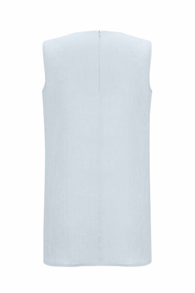 T25Y-6035 Düz Renk Kolsuz Keten Tunik BLUE - 2