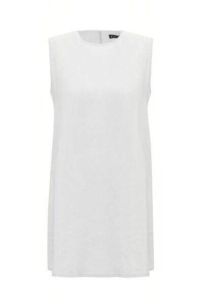 T25Y-6035 Düz Renk Kolsuz Keten Tunik ECRU 