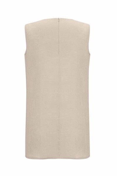 T25Y-6035 Düz Renk Kolsuz Keten Tunik STONE - 2