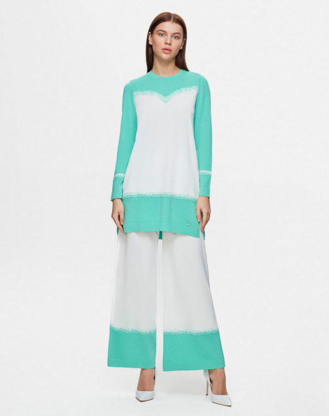 T25Y-6036 Önü Renk Bloklu Triko Tunik 1150-MİNT - 1