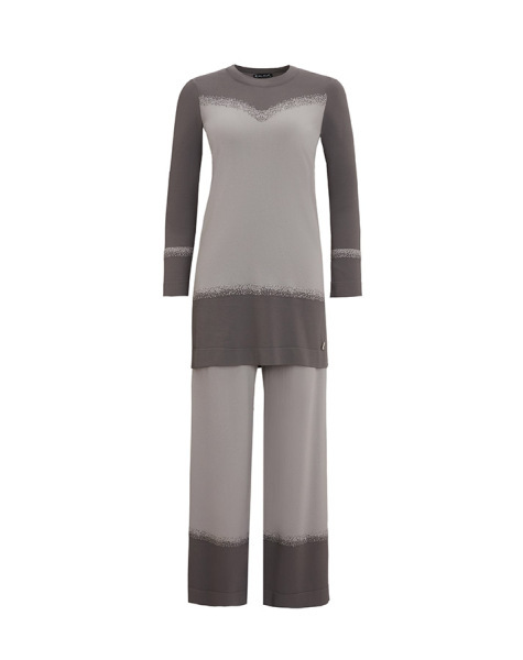T25Y-6036 Önü Renk Bloklu Triko Tunik 1318-ANTHRACITE - 1