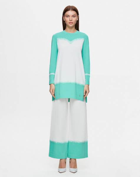 T25Y-6036 Önü Renk Bloklu Triko Tunik 1325-CORAL - 2