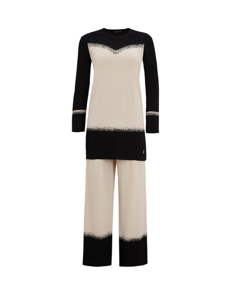 T25Y-6036 Önü Renk Bloklu Triko Tunik BLACK - 1