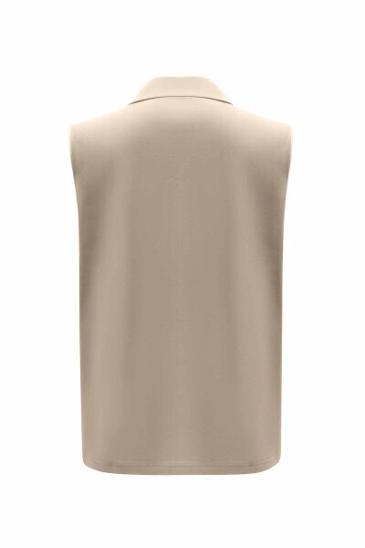 Kruvaze Kesim Beli Kuşaklı Taş Rengi Tunik - 4