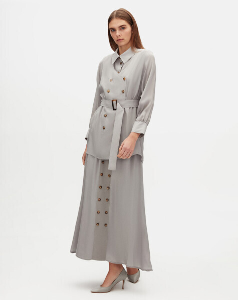 Double Breasted Waist Belted Tunic - 1