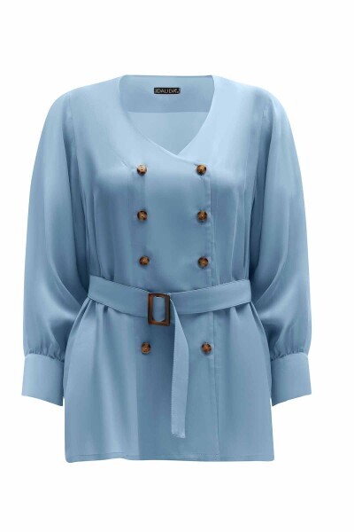 T25Y-6038 Kruvaze Kesim Beli Kuşaklı Tunik 1186-BLUE 