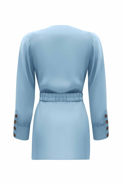 T25Y-6038 Kruvaze Kesim Beli Kuşaklı Tunik 1186-BLUE - 3