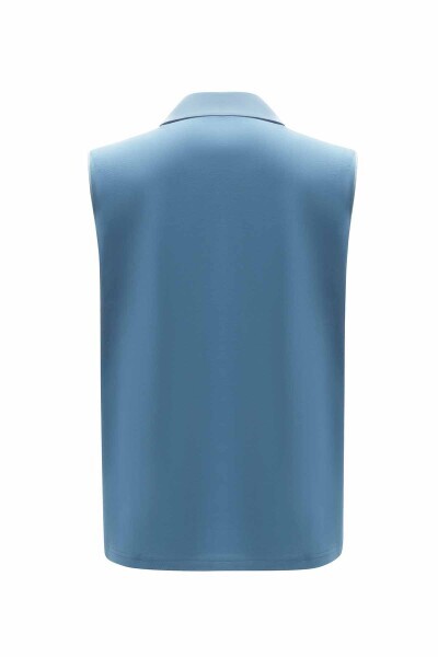 Kruvaze Kesim Beli Kuşaklı Mavi Tunik - 4