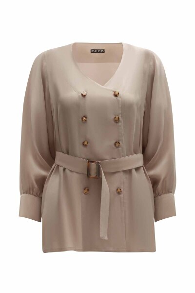 Kruvaze Kesim Beli Kuşaklı 1237-MİNK Tunik - 20