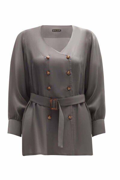 Double Breasted Waist Belted Tunic - MISS DALIDA